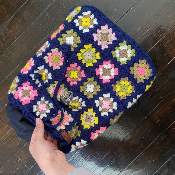 Handmade Crochet Granny Square Knit Backpack Purse - Picture 6 of 11